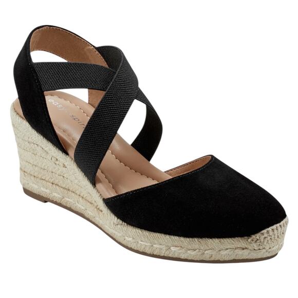 Easy Spirit Women's Meza Casual Strappy Espadrille Wedge Sandals Black Size 7 - Picture 1 of 6